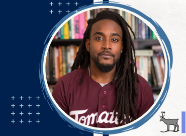 Professional headshot of the speaker of this seminar, Jayson Maurice Porter. He is facing the camera with a smile in front of a full bookshelf 